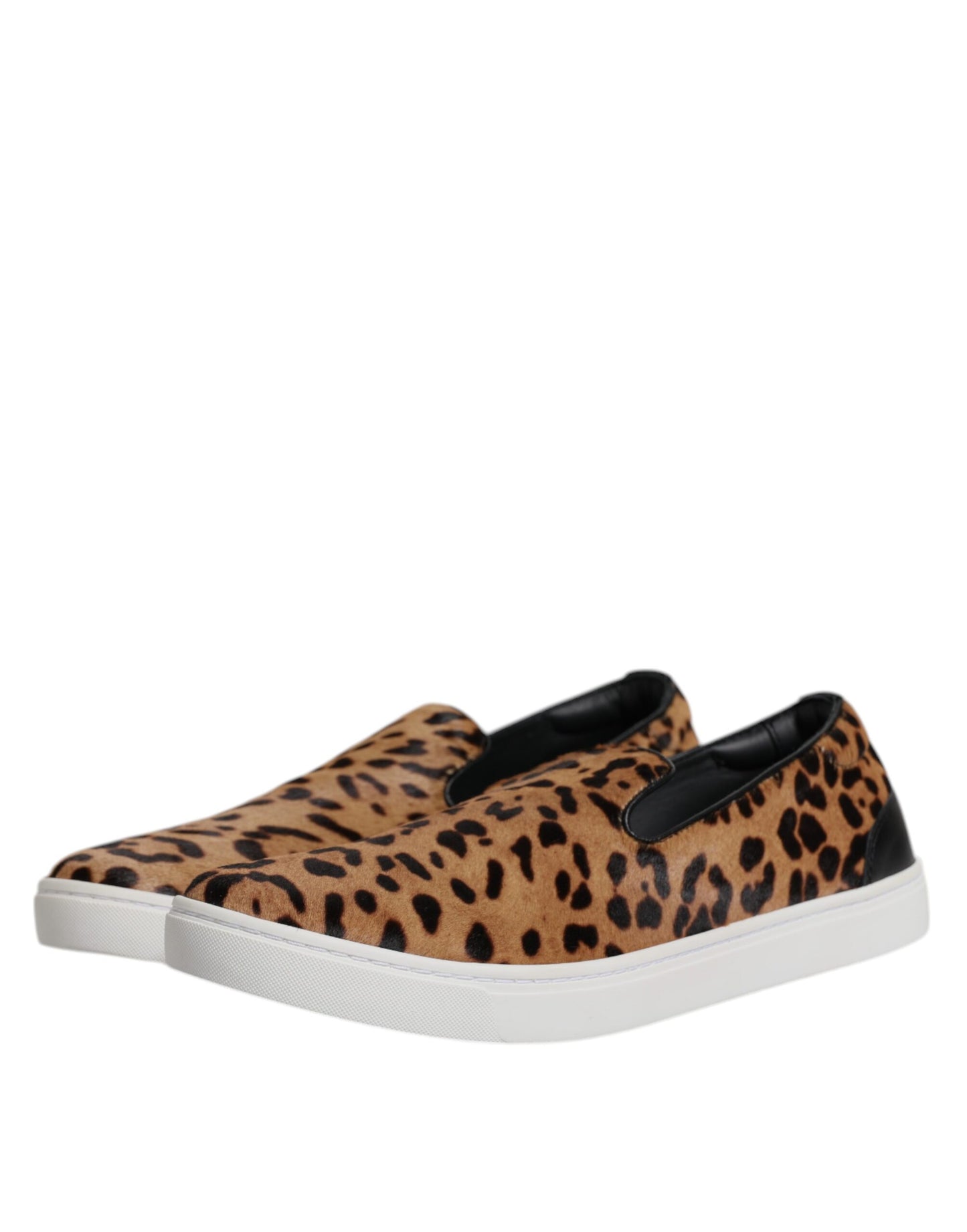 Dolce & Gabbana Braun Kalbsleder Pelz Leopard Männer Turnschuhe Schuhe