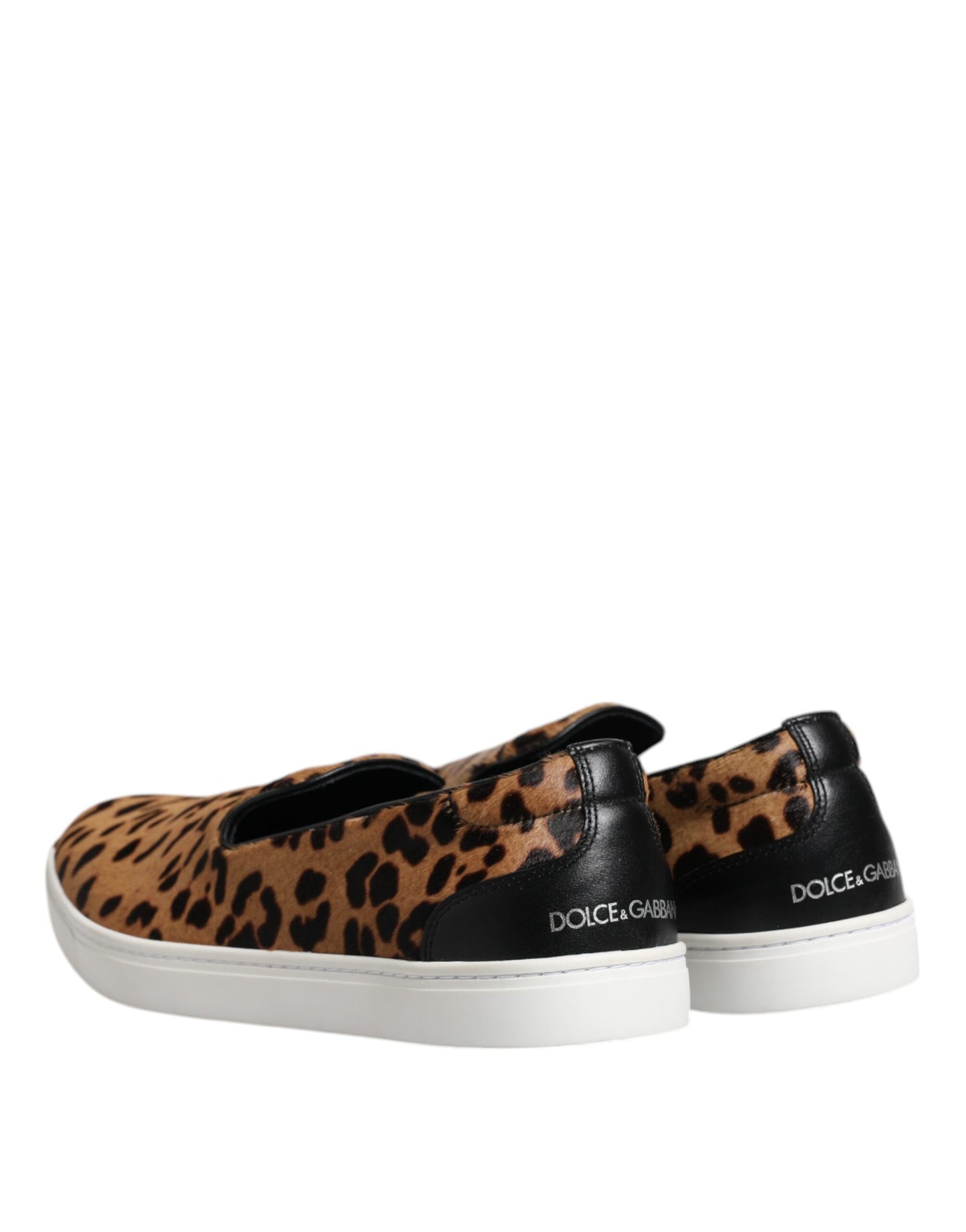 Dolce & Gabbana Braun Kalbsleder Pelz Leopard Männer Turnschuhe Schuhe