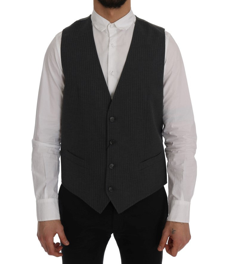 Dolce &amp; Gabbana Elegant Gray Striped Vest Waistcoat