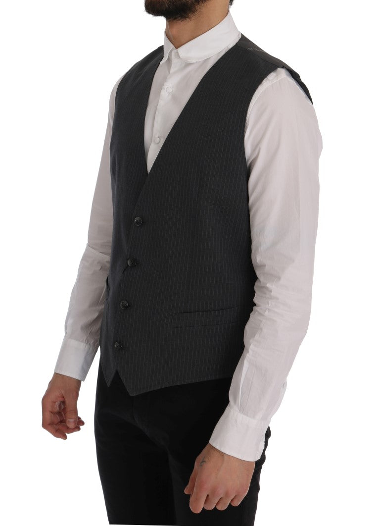 Dolce &amp; Gabbana Elegant Gray Striped Vest Waistcoat