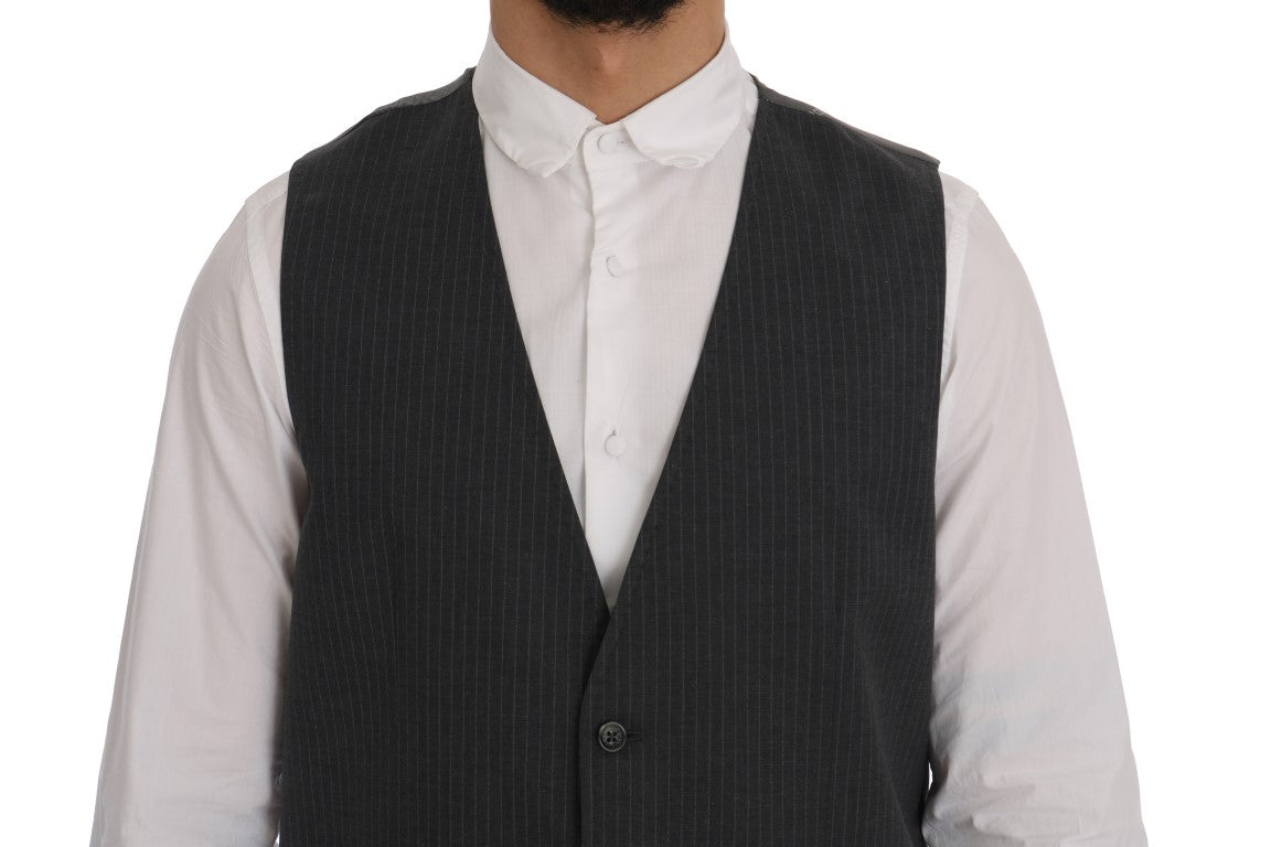 Dolce &amp; Gabbana Elegant Gray Striped Vest Waistcoat