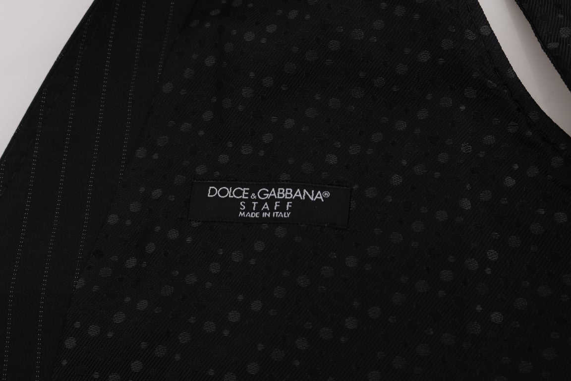 Dolce & Gabbana Elegante Graue Gestreifte Herrenweste Weste