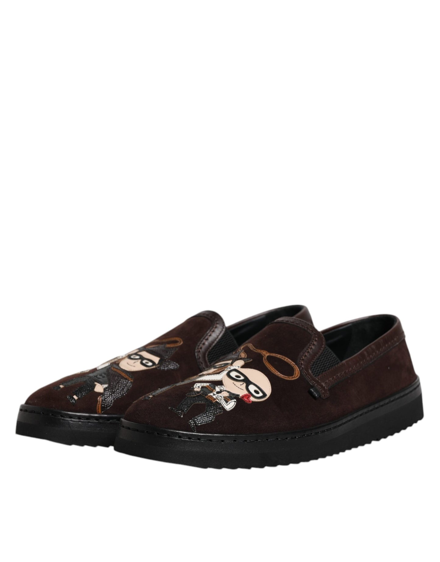 Dolce & Gabbana Braun Wildleder DG Familie Slip On Flats Schuhe