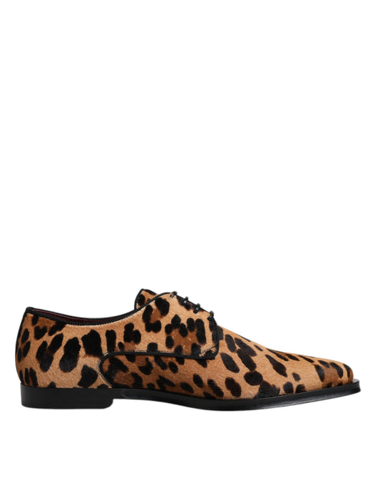 Dolce & Gabbana Braun Leopard Derby Formal Männer Kleid Schuhe