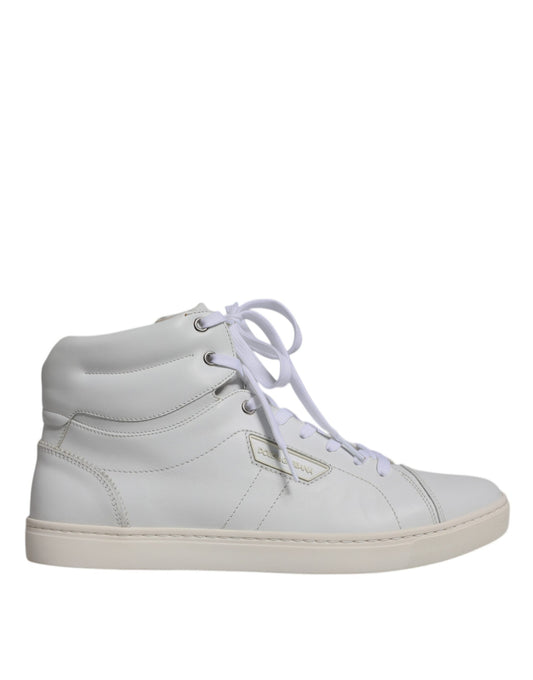 Dolce &amp; Gabbana White Leather Mid Top Men Sneakers Shoes