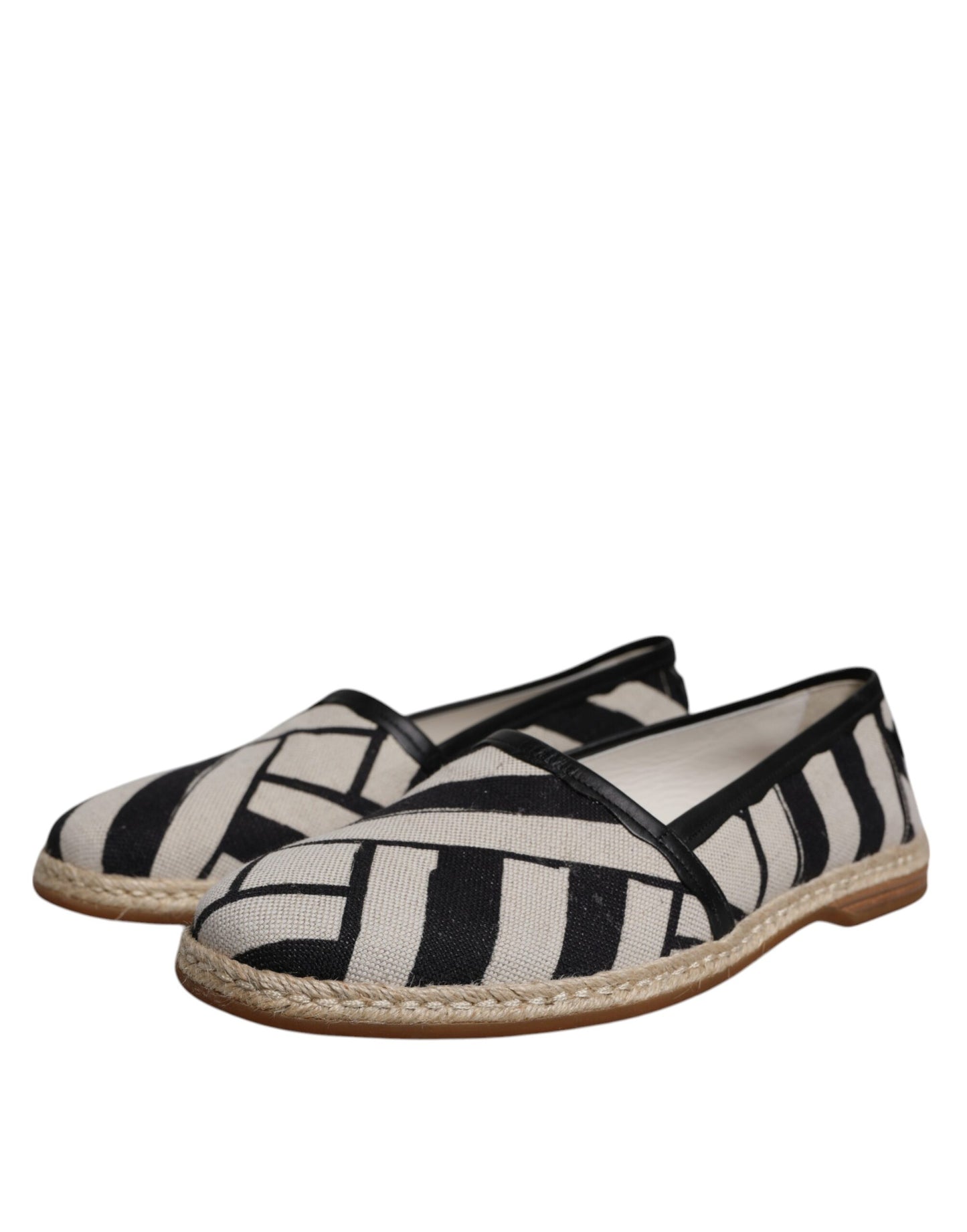 Dolce & Gabbana Schwarz Weiß Streifen Slip On Espadrille Schuhe