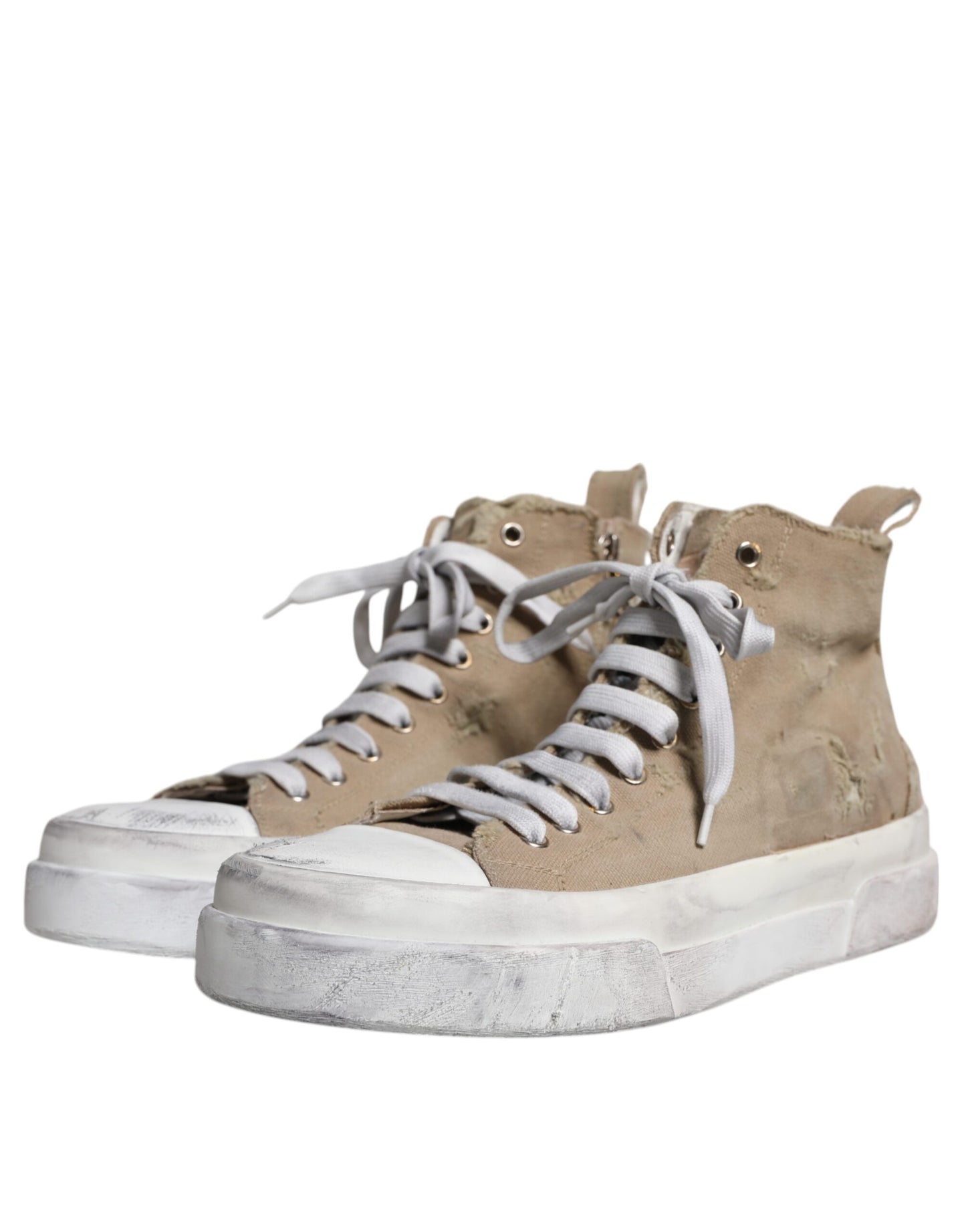 Dolce &amp; Gabbana Beige White Canvas High Top Sneakers Shoes