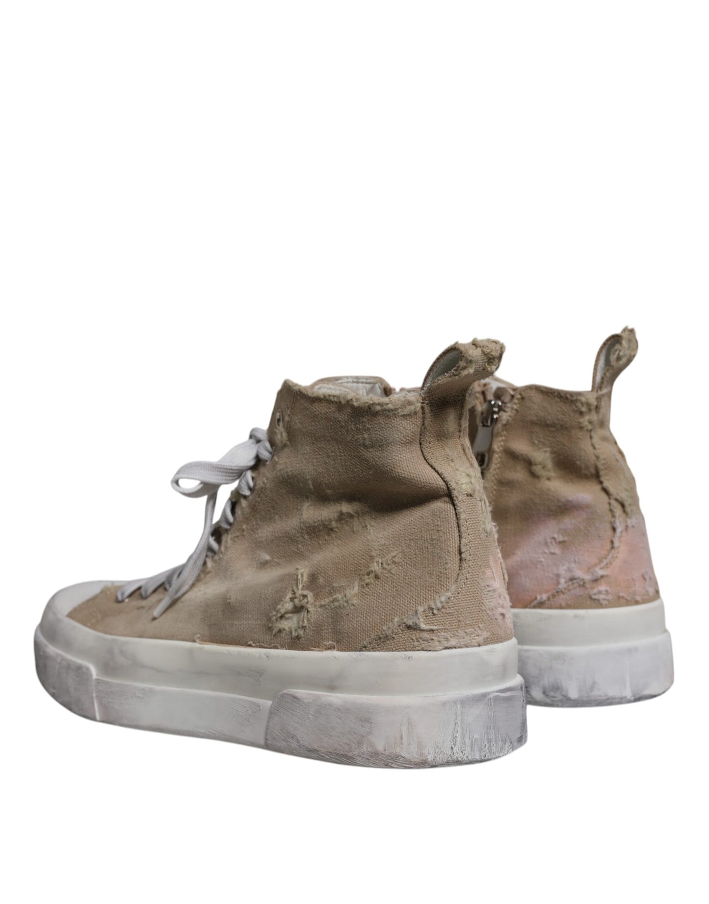 Dolce &amp; Gabbana Beige White Canvas High Top Sneakers Shoes