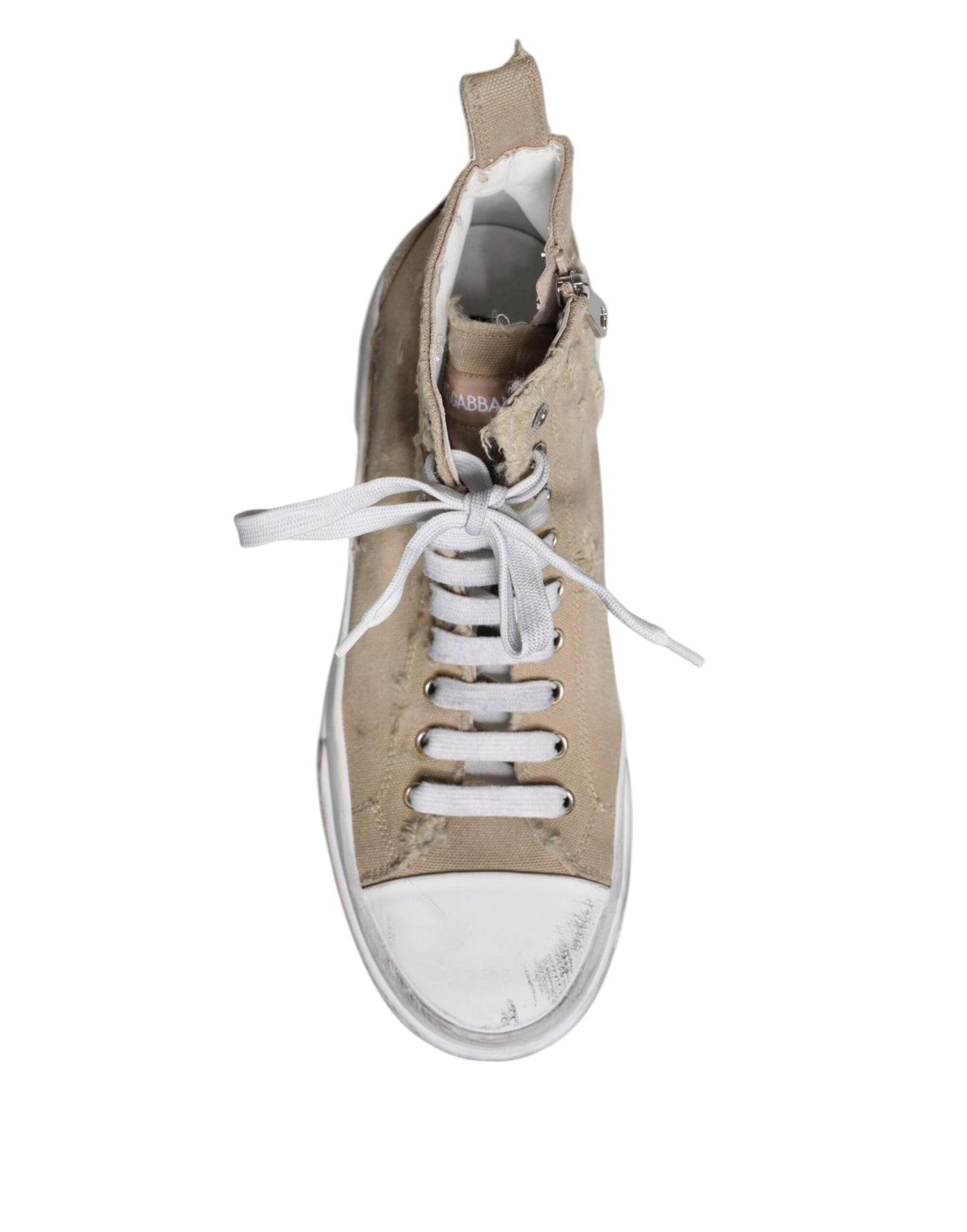 Dolce &amp; Gabbana Beige White Canvas High Top Sneakers Shoes