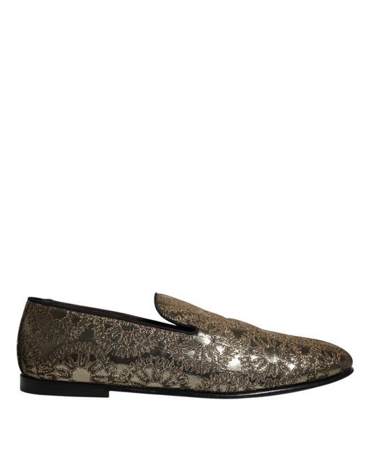 Dolce &amp; Gabbana Gold Jacquard Flats Miesten Loafers Mekkokengät