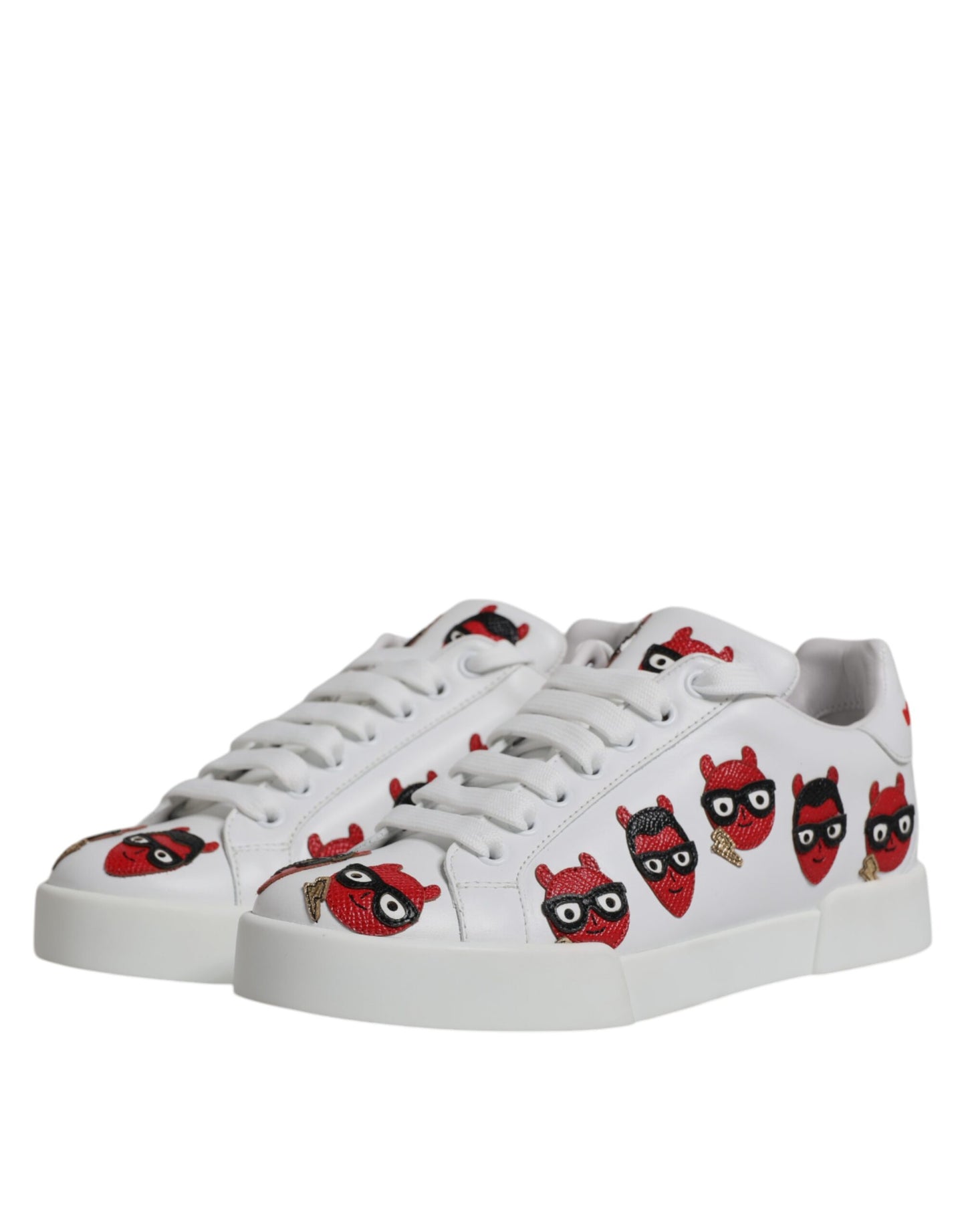 Dolce & Gabbana Weiß Devil Face Portofino Turnschuhe Schuhe