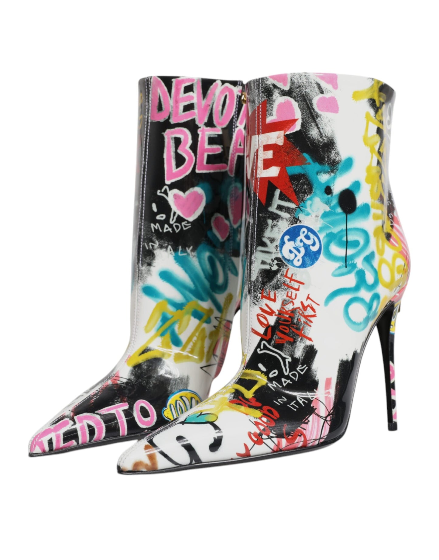 Dolce & Gabbana Multicolor Graffiti Keira Mid Calf Stiefel Schuhe