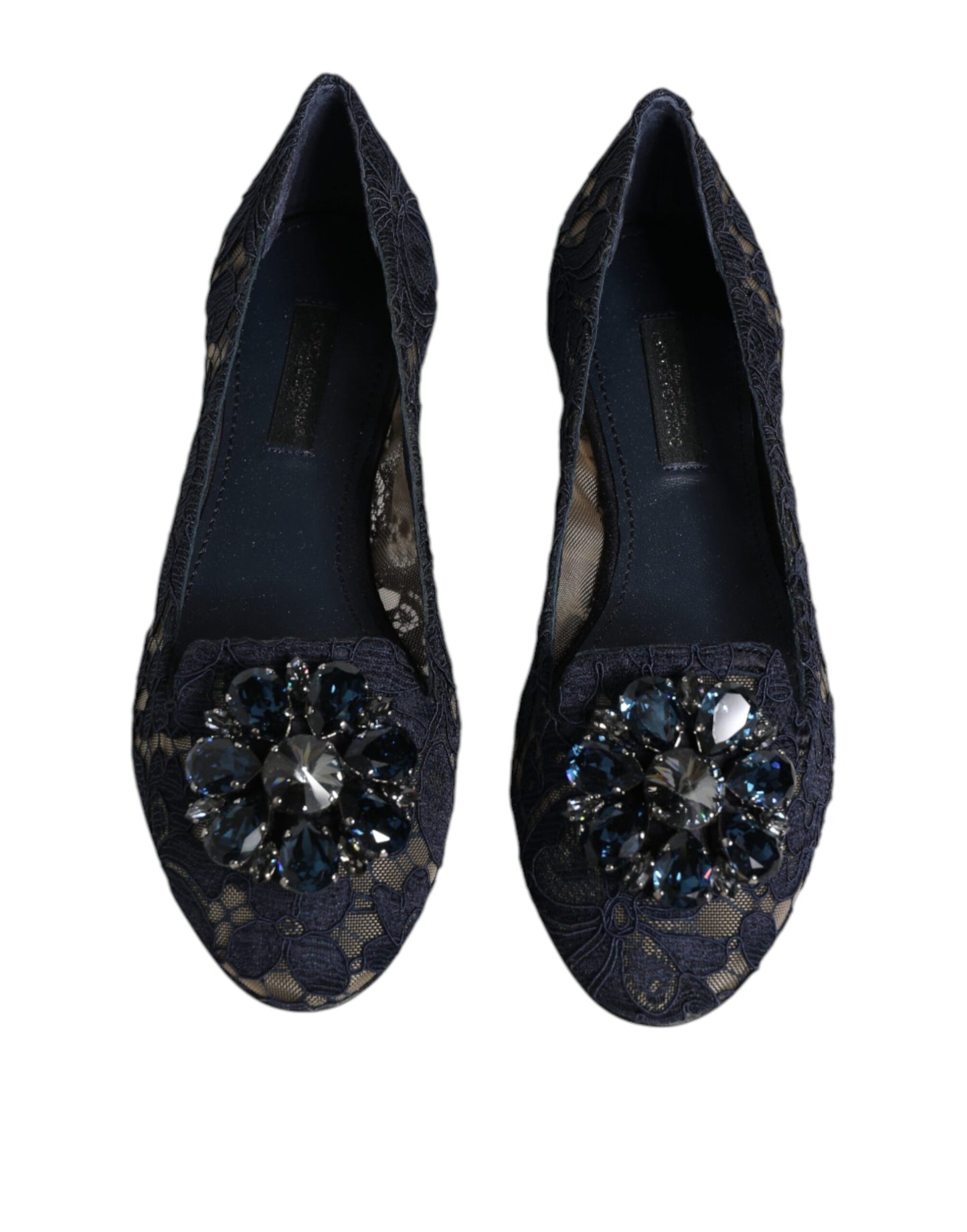 Dolce & Gabbana Blau Taormina Spitze Kristalle Flats Schuhe