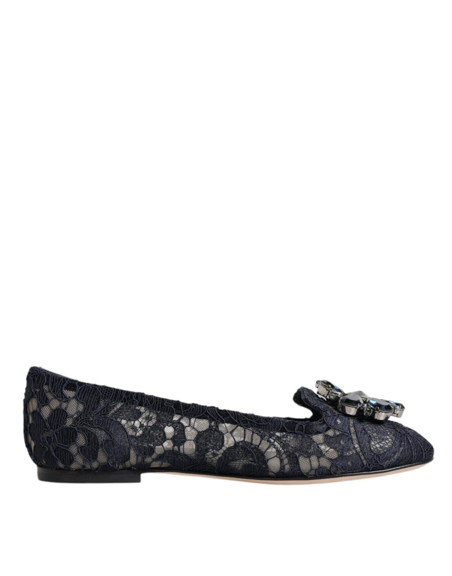 Dolce & Gabbana Blau Taormina Spitze Kristalle Flats Schuhe