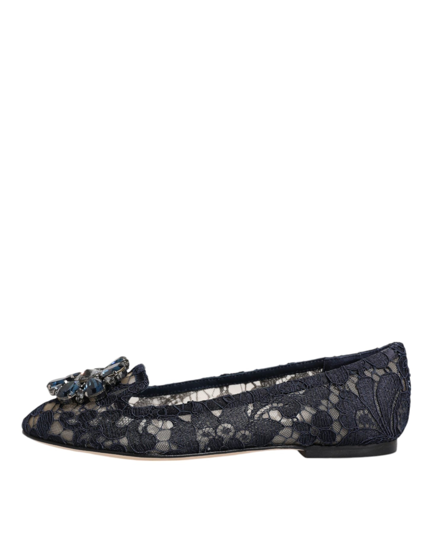 Dolce & Gabbana Blau Taormina Spitze Kristalle Flats Schuhe