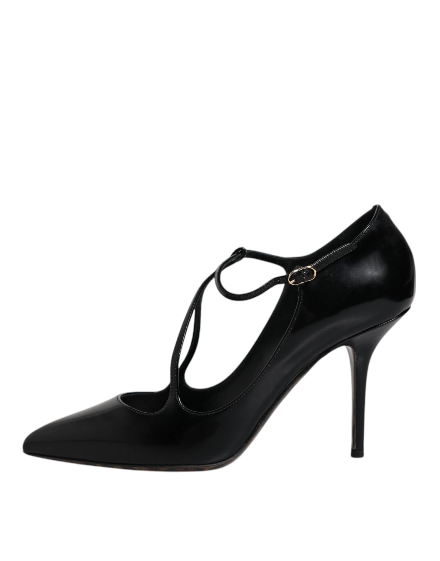 Dolce & Gabbana Schwarze Leder T-Riemen Stiletto Heels Schuhe