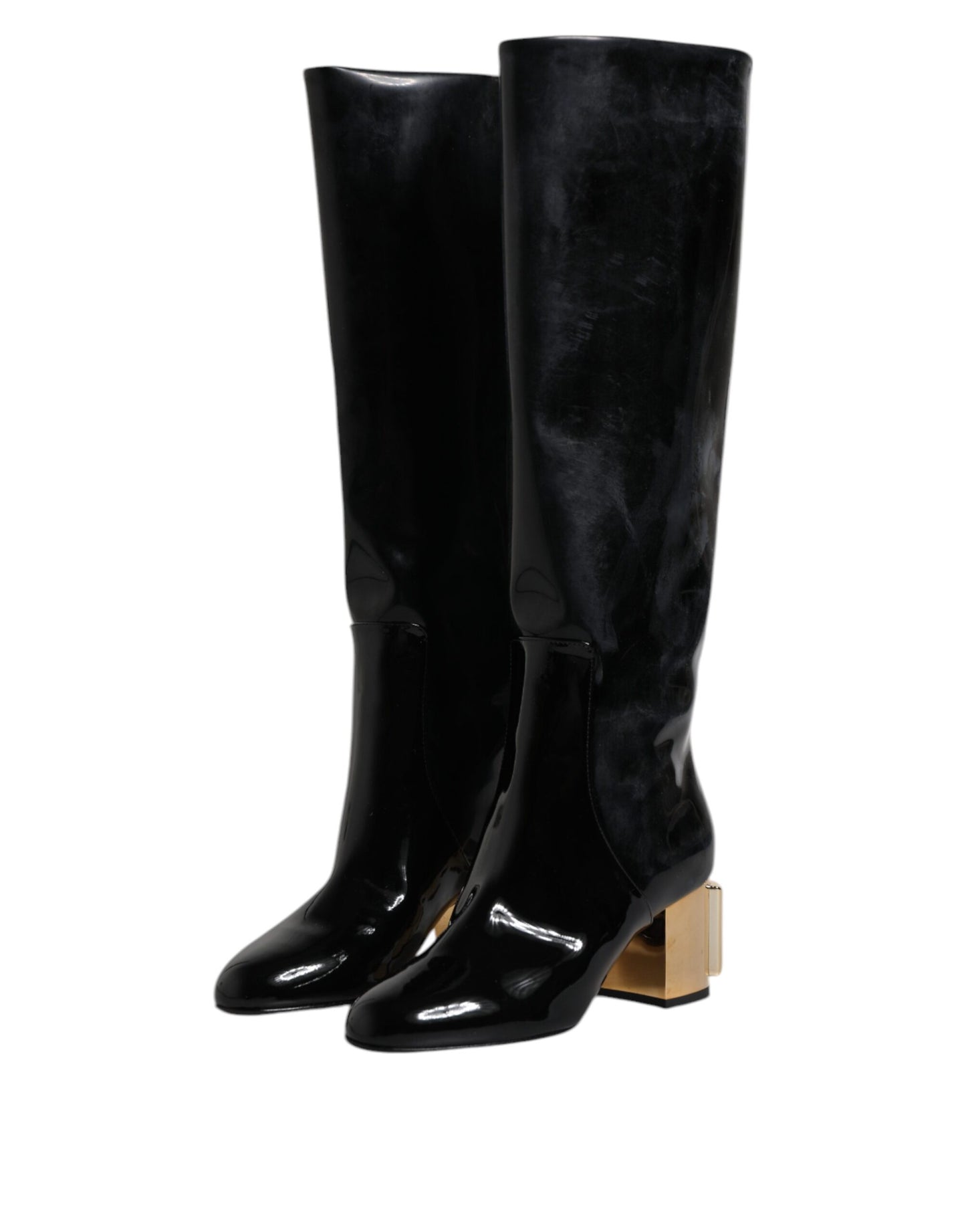 Dolce & Gabbana Schwarze Lackleder Vally High Stiefel Schuhe