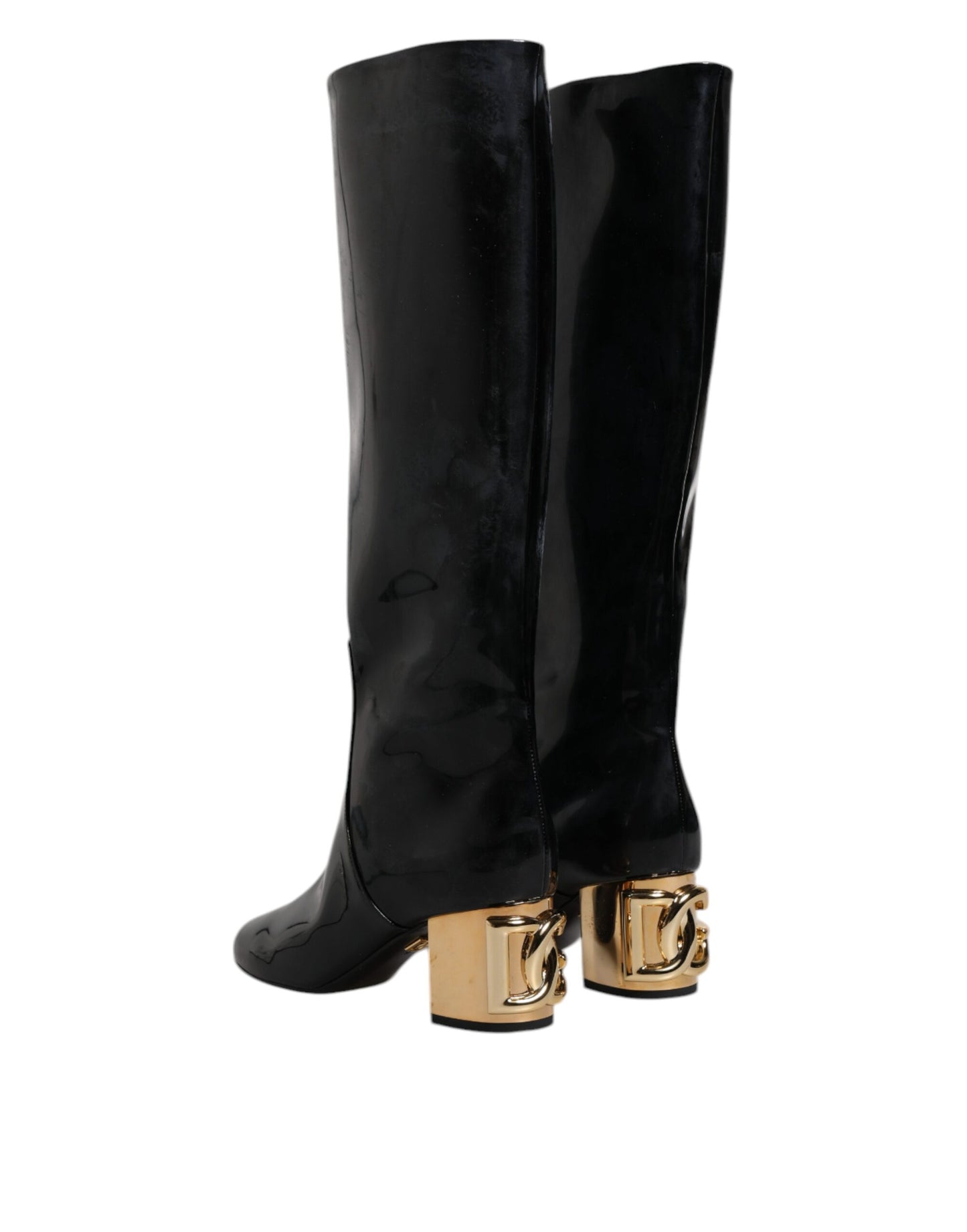 Dolce & Gabbana Schwarze Lackleder Vally High Stiefel Schuhe