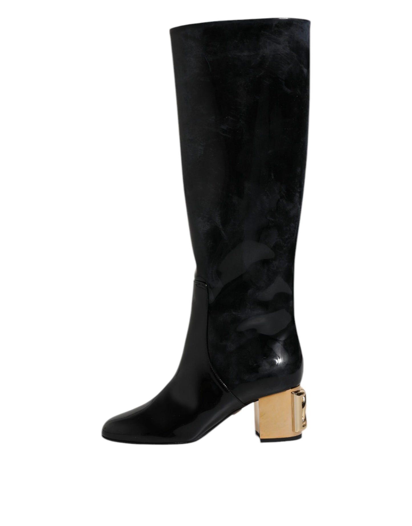 Dolce & Gabbana Schwarze Lackleder Vally High Stiefel Schuhe