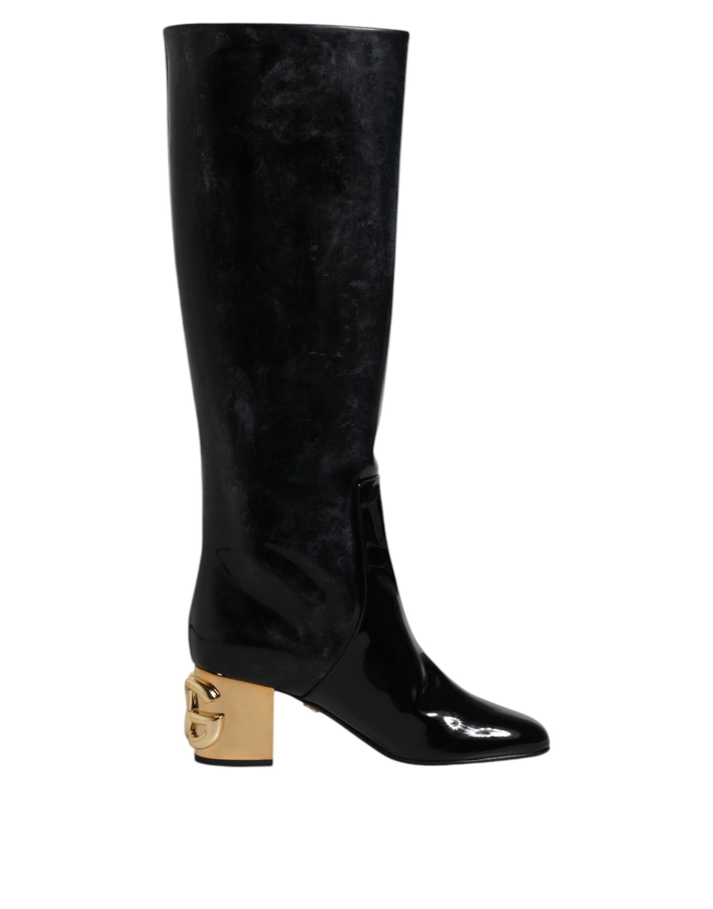 Dolce & Gabbana Schwarze Lackleder Vally High Stiefel Schuhe