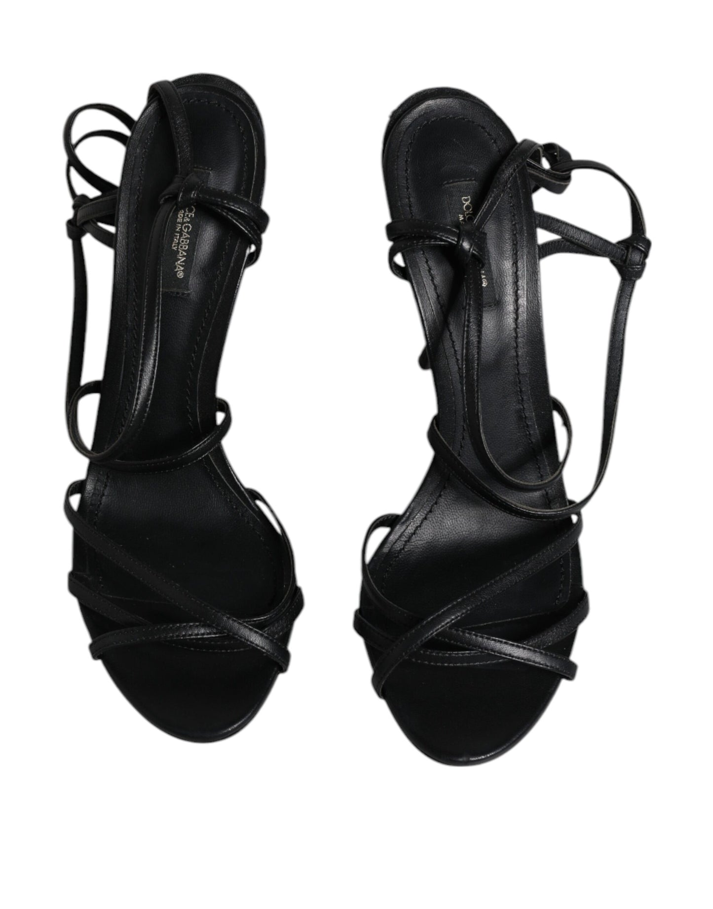 Dolce &amp; Gabbana Black Leather High Heels Keira Sandals Shoes