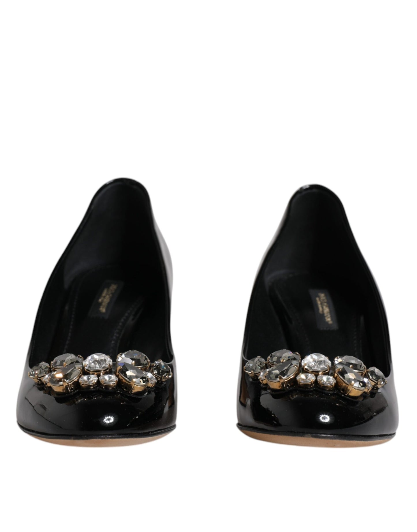 Dolce &amp; Gabbana Black Leather Crystal Heels Pumps -kengät