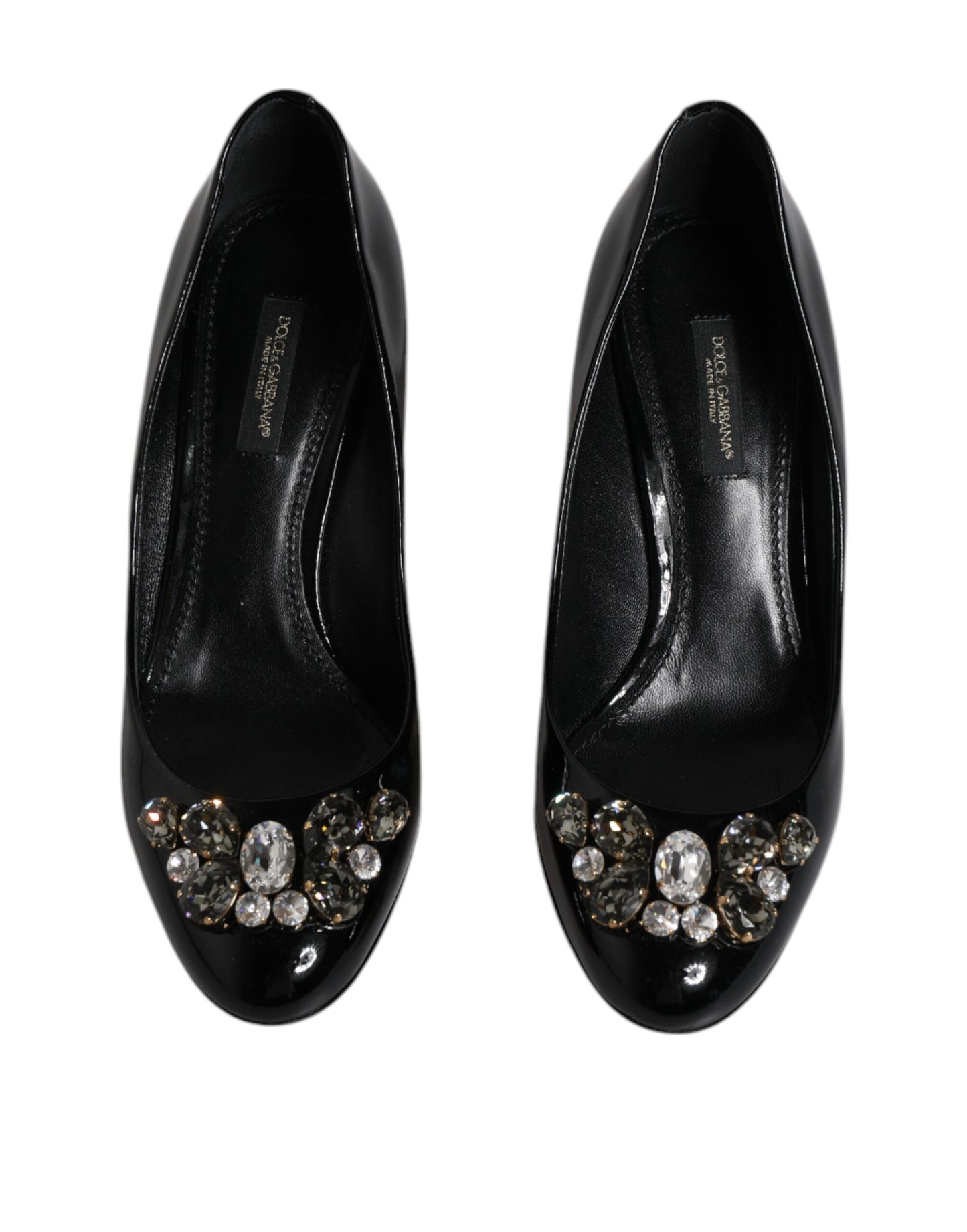 Dolce &amp; Gabbana Black Leather Crystal Heels Pumps -kengät