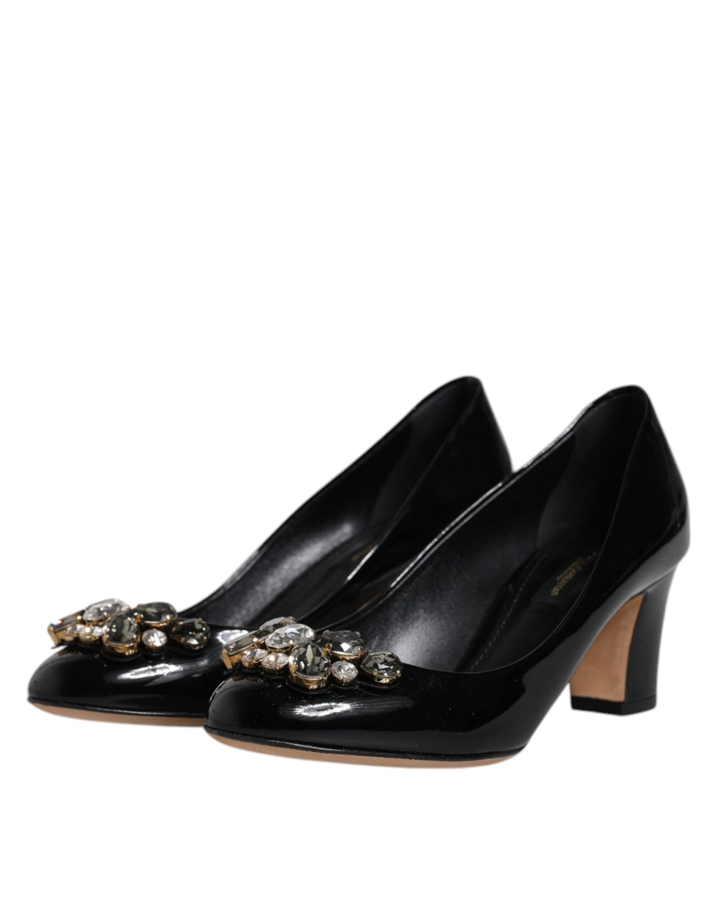 Dolce &amp; Gabbana Black Leather Crystal Heels Pumps -kengät