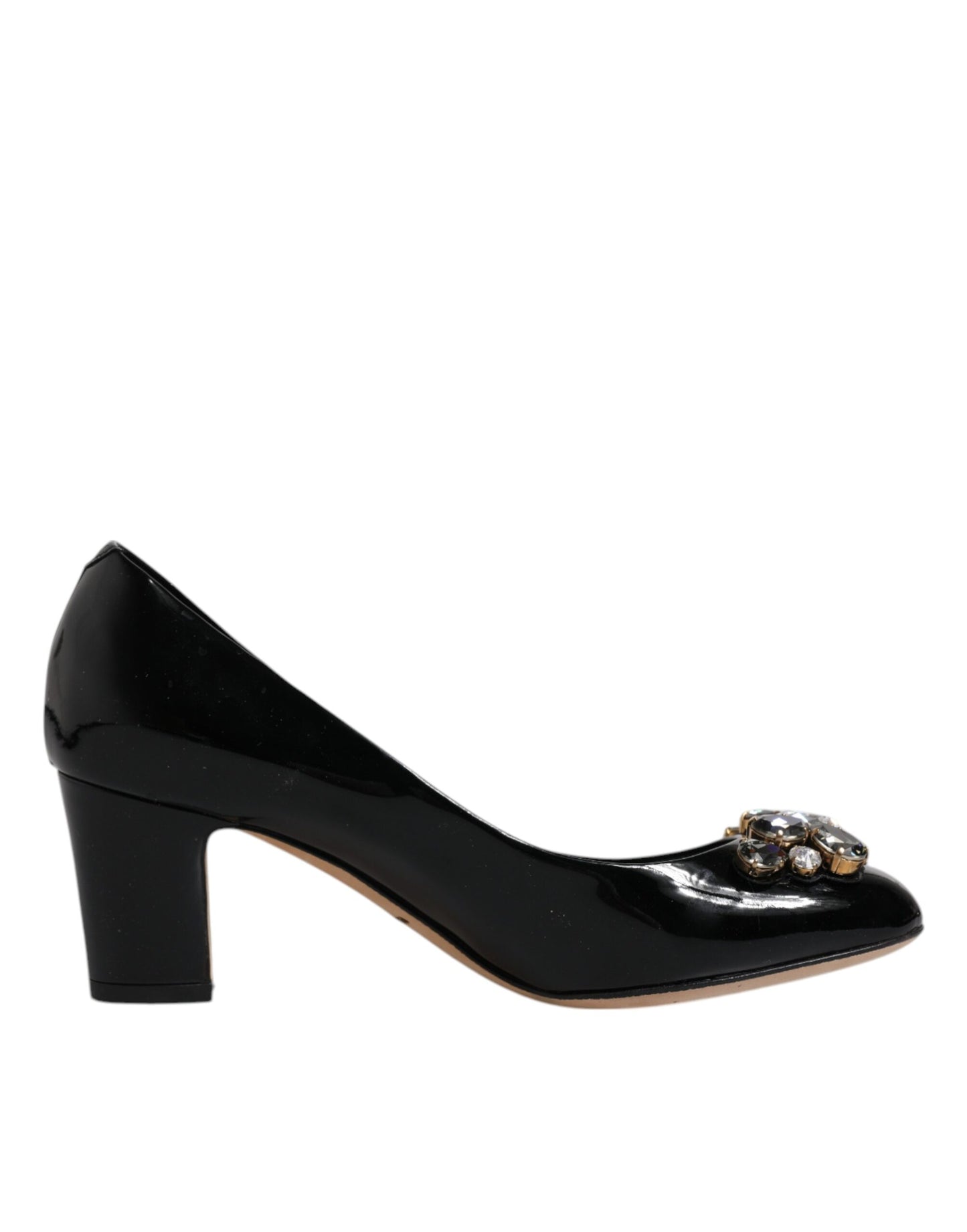 Dolce &amp; Gabbana Black Leather Crystal Heels Pumps -kengät