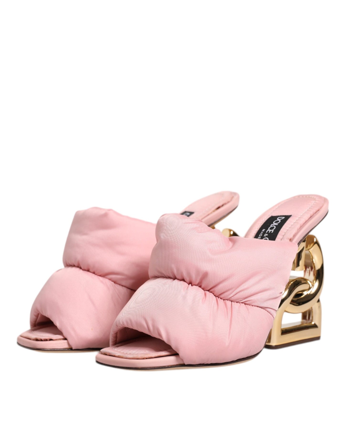 Dolce &amp; Gabbana Pink Quilted DG Heel Slide Sandals Shoes