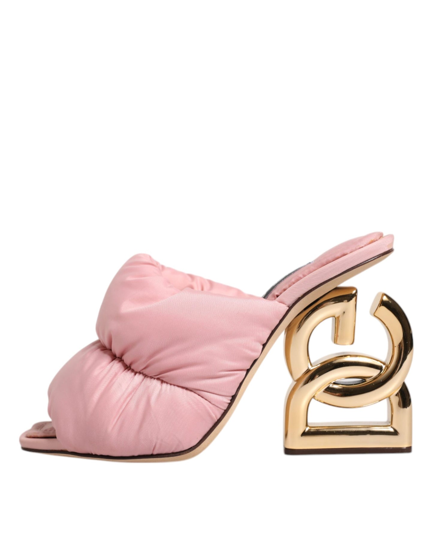 Dolce &amp; Gabbana Pink Quilted DG Heel Slide Sandals Shoes