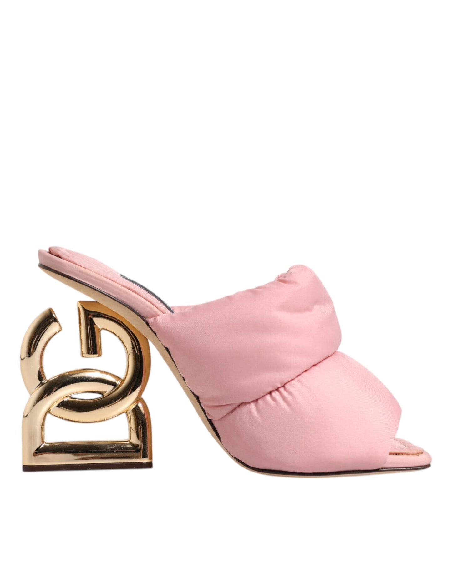 Dolce &amp; Gabbana Pink Quilted DG Heel Slide Sandals Shoes