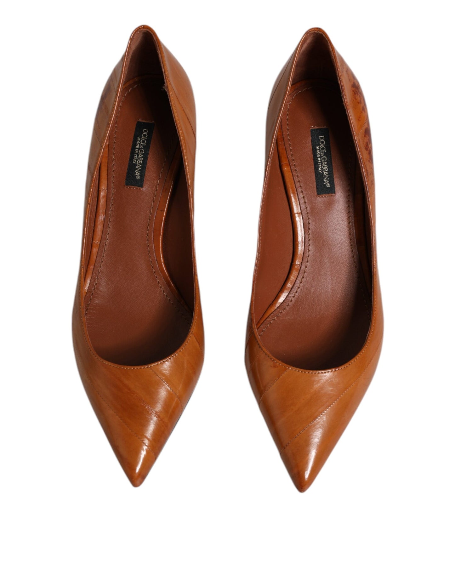 Dolce &amp; Gabbana Brown Leather Kitten Heels Pumps Shoes