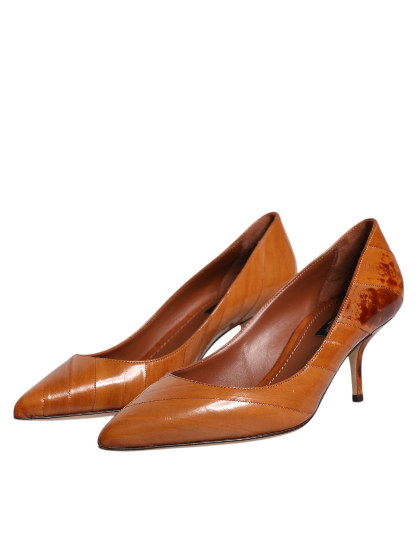 Dolce &amp; Gabbana Brown Leather Kitten Heels Pumps Shoes