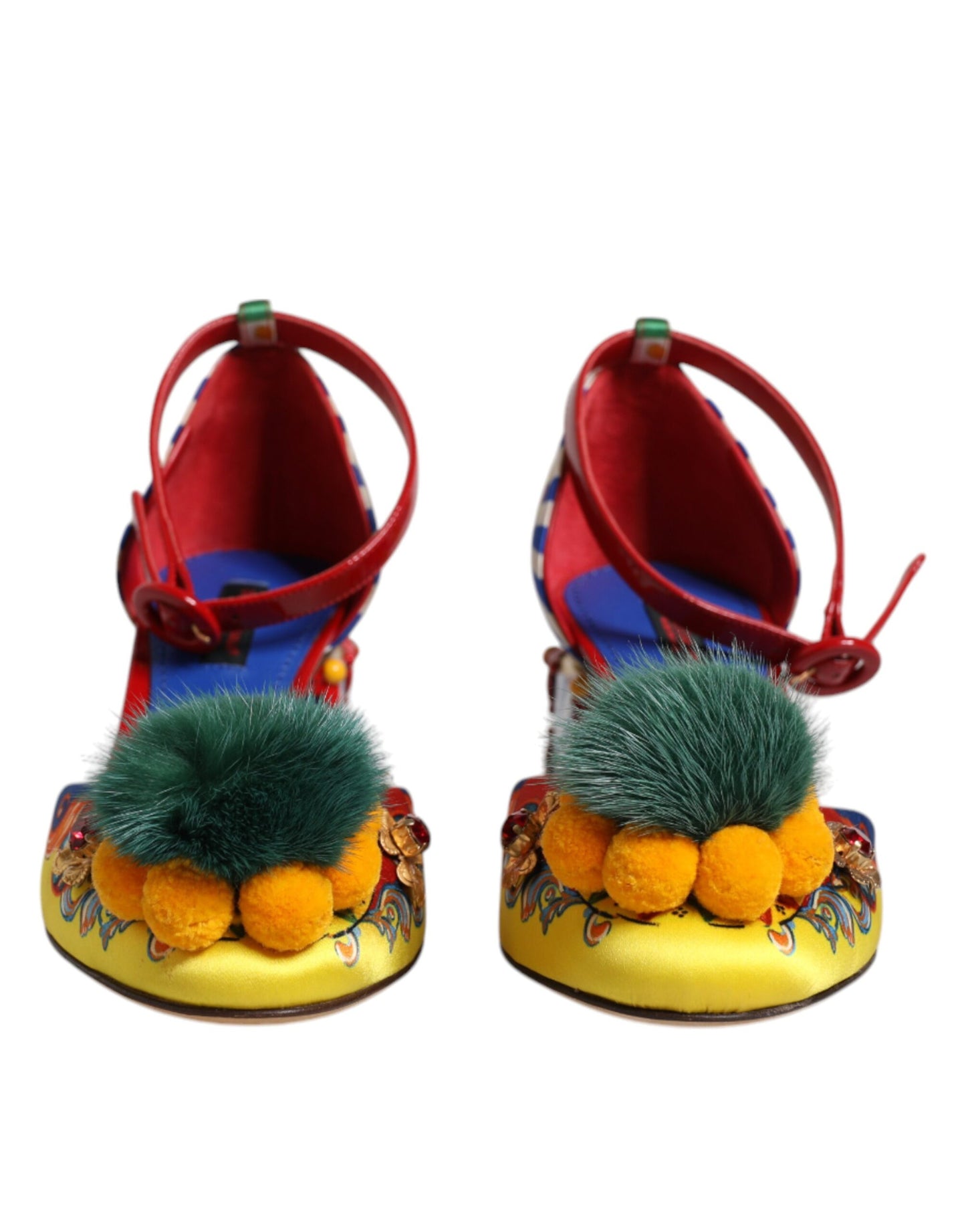 Dolce &amp; Gabbana Multicolor Carretto Crystal Fur Sandals Shoes