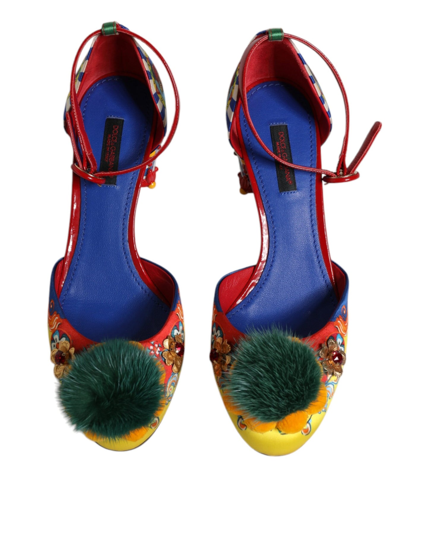 Dolce &amp; Gabbana Multicolor Carretto Crystal Fur Sandals Shoes