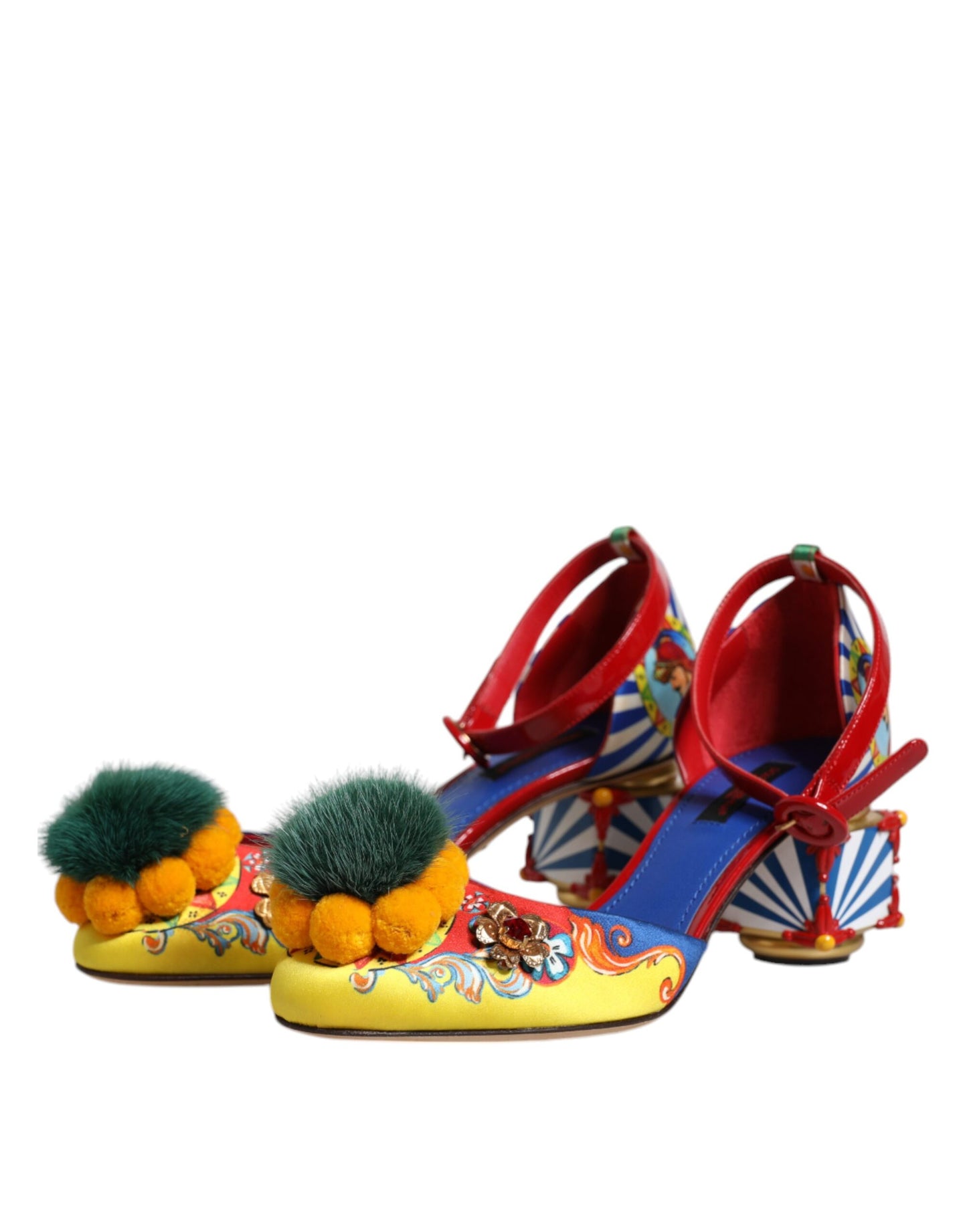 Dolce &amp; Gabbana Multicolor Carretto Crystal Fur Sandals Shoes