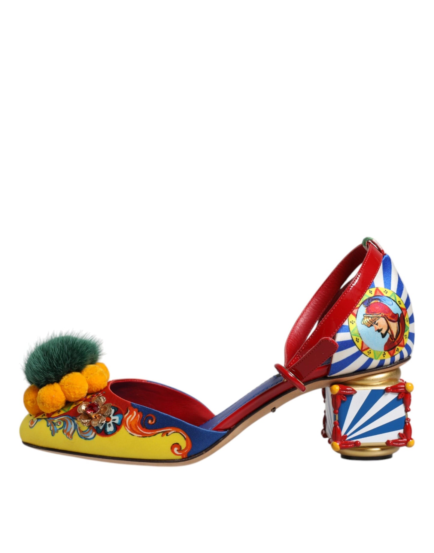 Dolce &amp; Gabbana Multicolor Carretto Crystal Fur Sandals Shoes