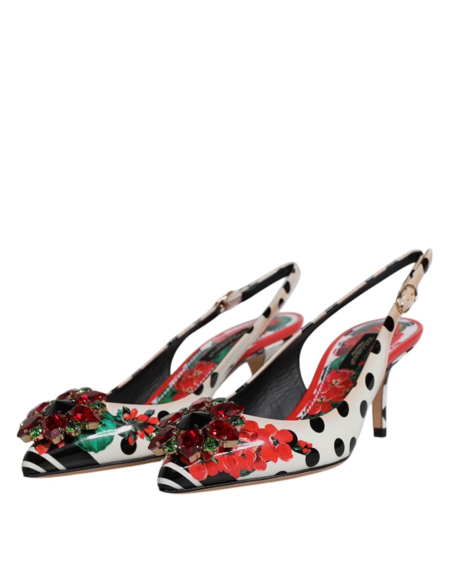 Dolce & Gabbana Multicolor Leder Kristall Absätze Slingback Schuhe