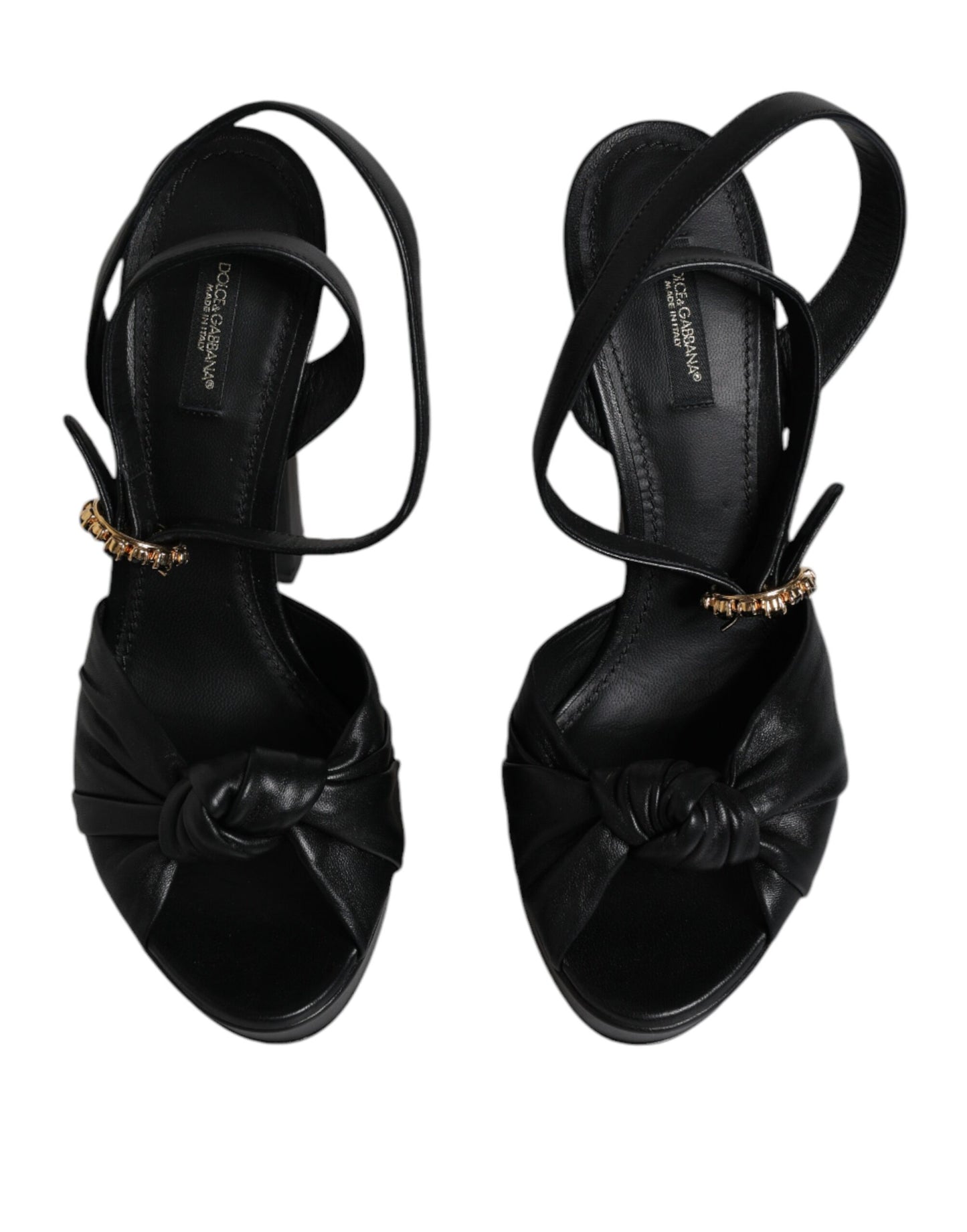 Dolce &amp; Gabbana Black Leather Platform Heels Sandals Shoes