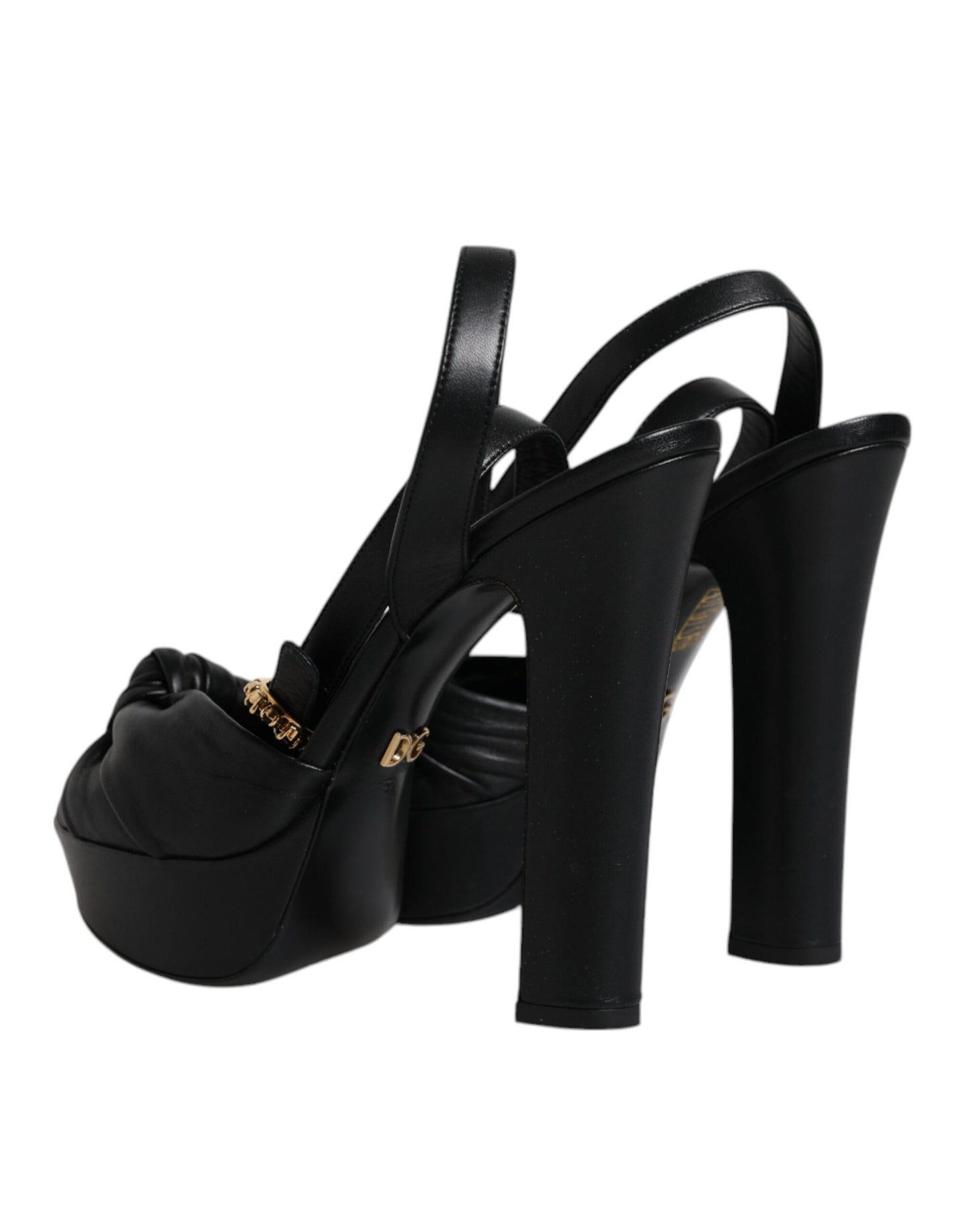 Dolce &amp; Gabbana Black Leather Platform Heels Sandals Shoes