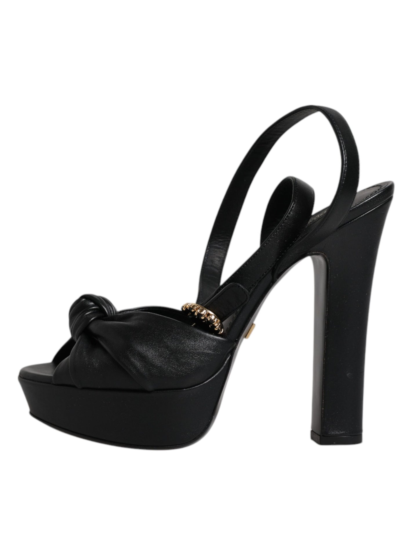 Dolce &amp; Gabbana Black Leather Platform Heels Sandals Shoes