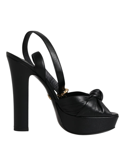 Dolce &amp; Gabbana Black Leather Platform Heels Sandaalit Kengät