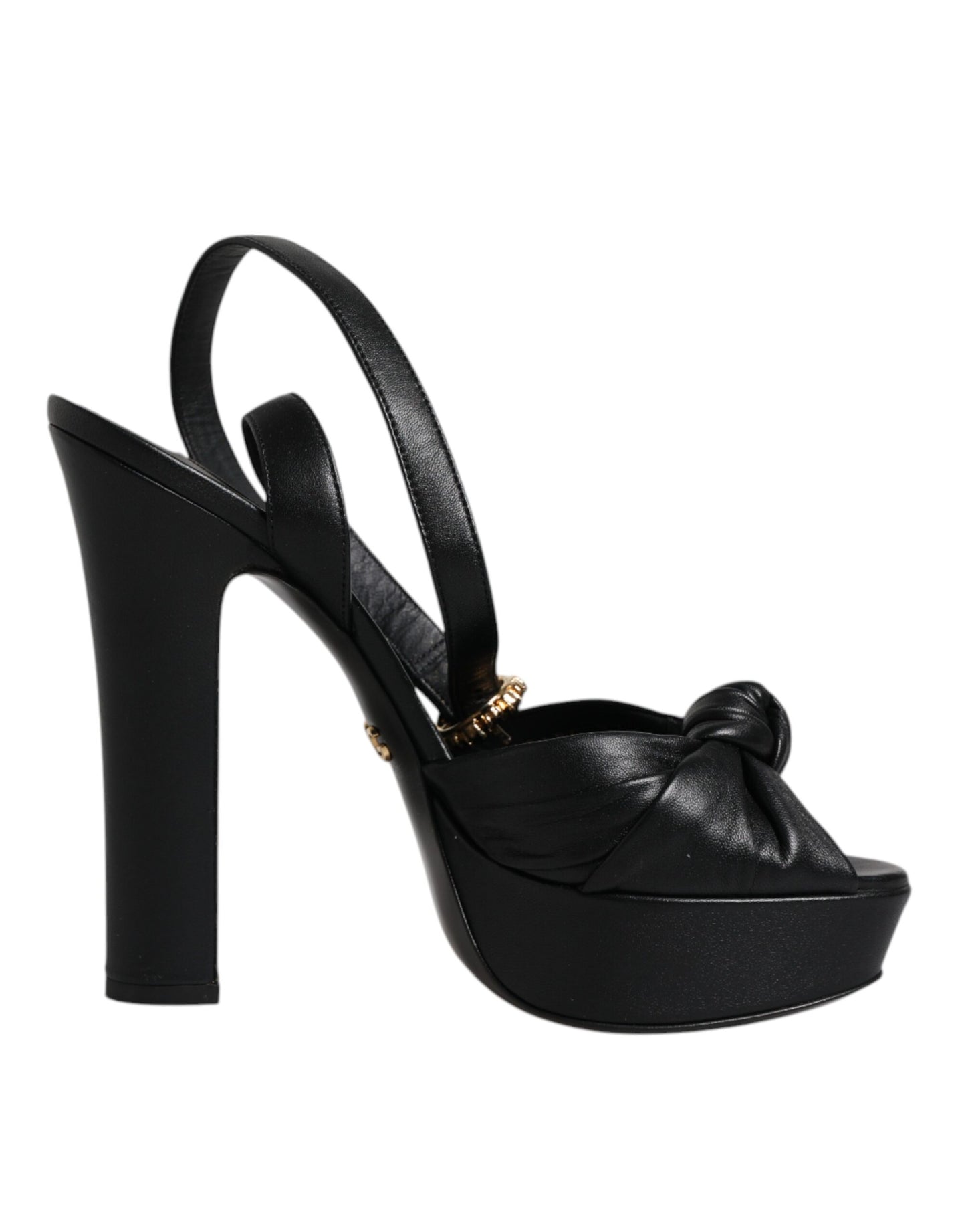 Dolce &amp; Gabbana Black Leather Platform Heels Sandals Shoes