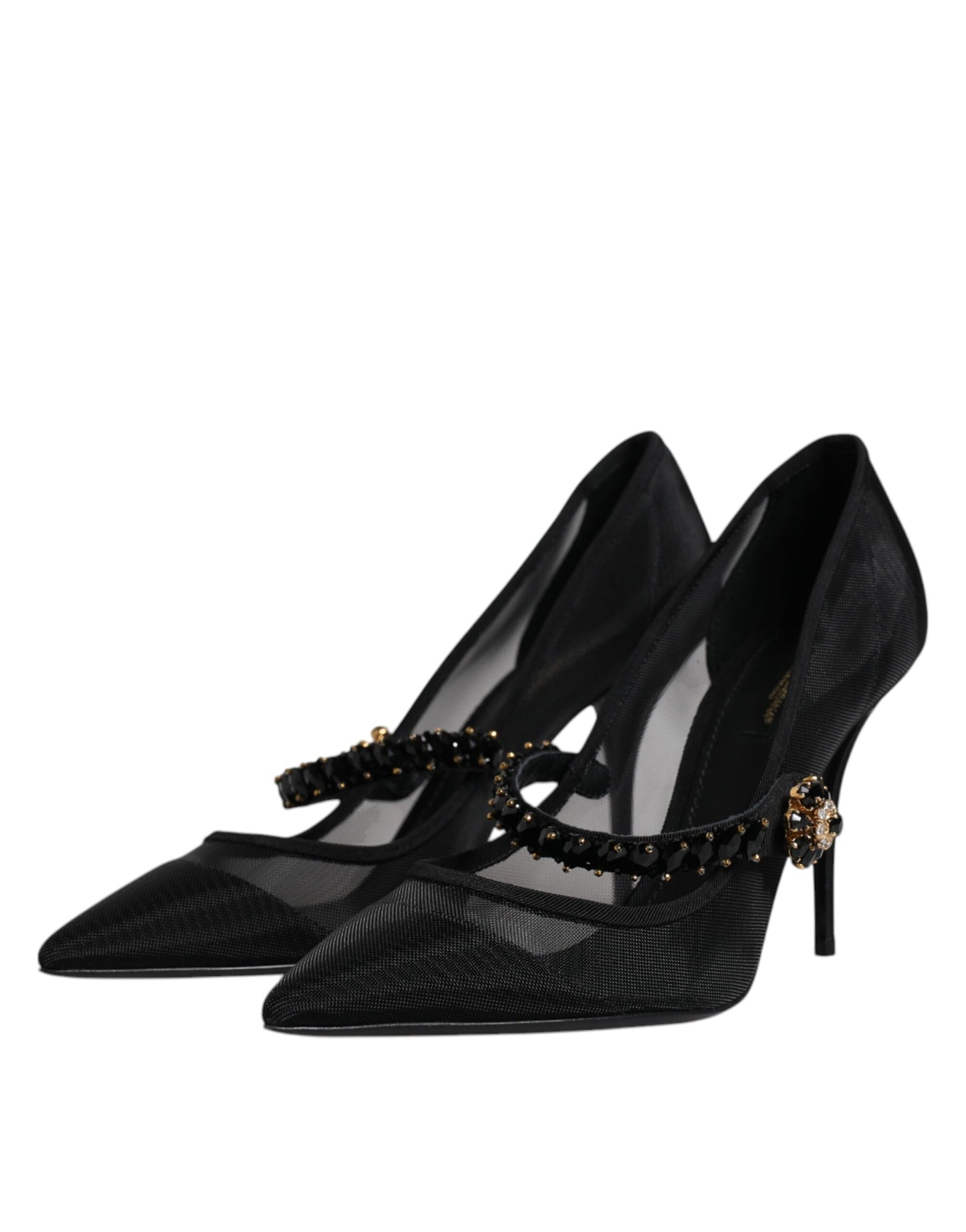 Dolce &amp; Gabbana Black Mesh Mary Jane Crystal Heel Pump -kengät