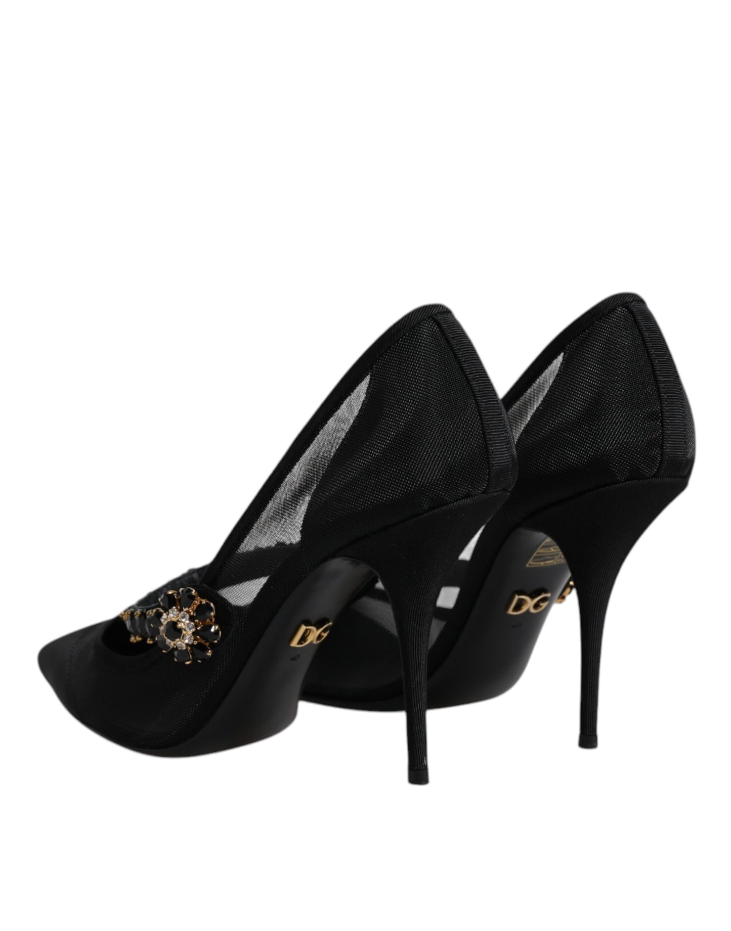 Dolce &amp; Gabbana Black Mesh Mary Jane Crystal Heel Pump -kengät