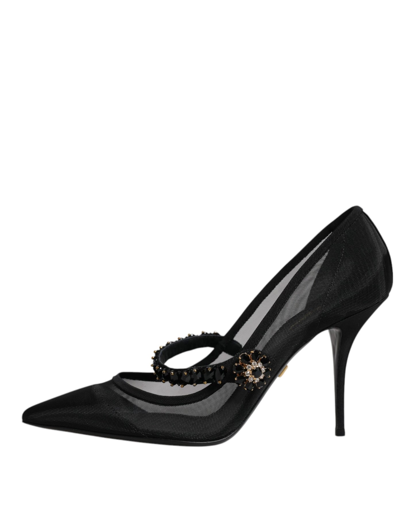 Dolce &amp; Gabbana Black Mesh Mary Jane Crystal Heel Pump -kengät