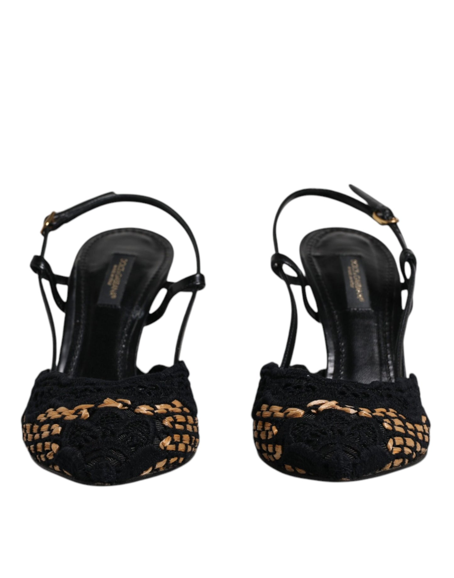 Dolce & Gabbana Schwarz Braun Spitze High Heels Slingback Schuhe