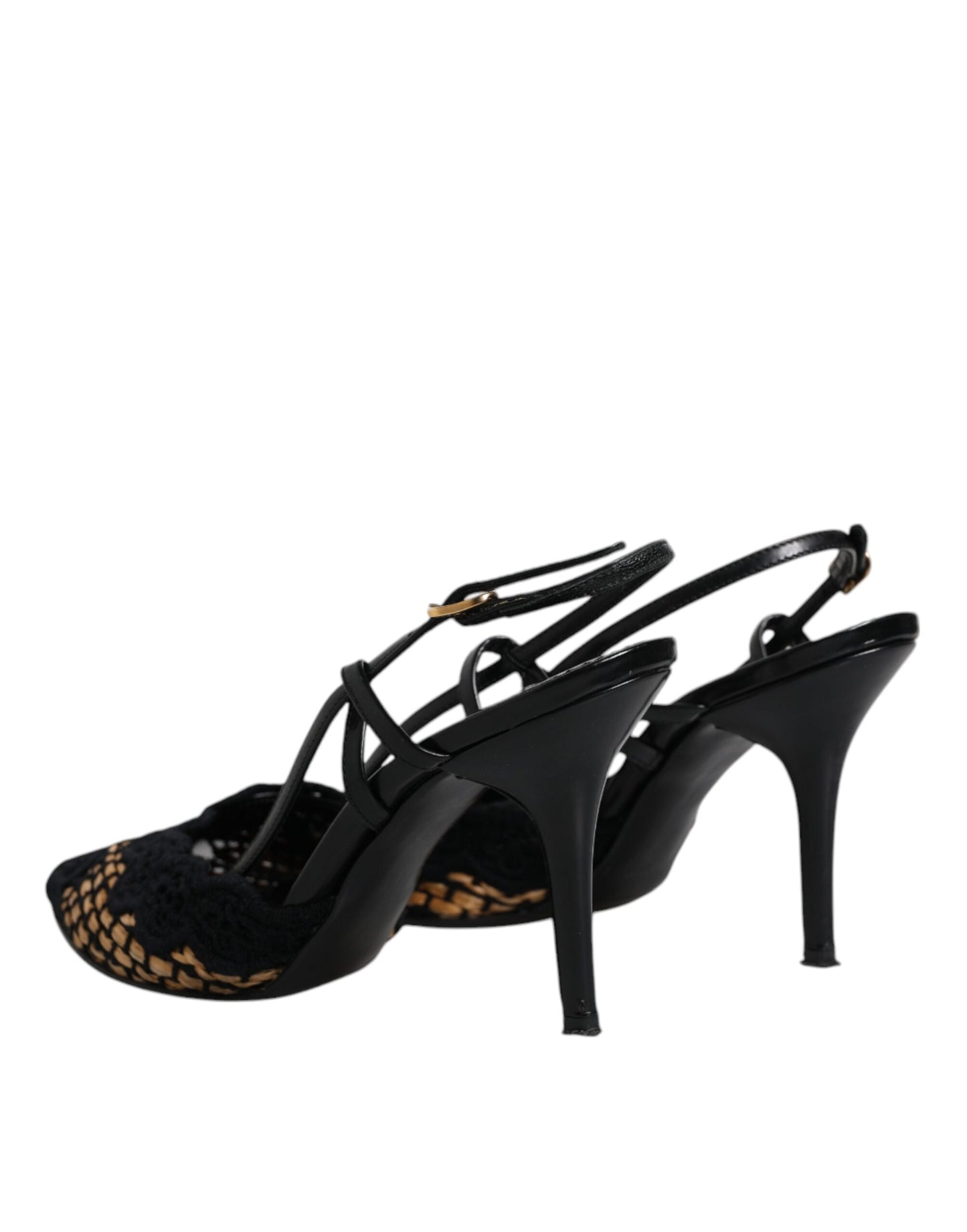 Dolce & Gabbana Schwarz Braun Spitze High Heels Slingback Schuhe