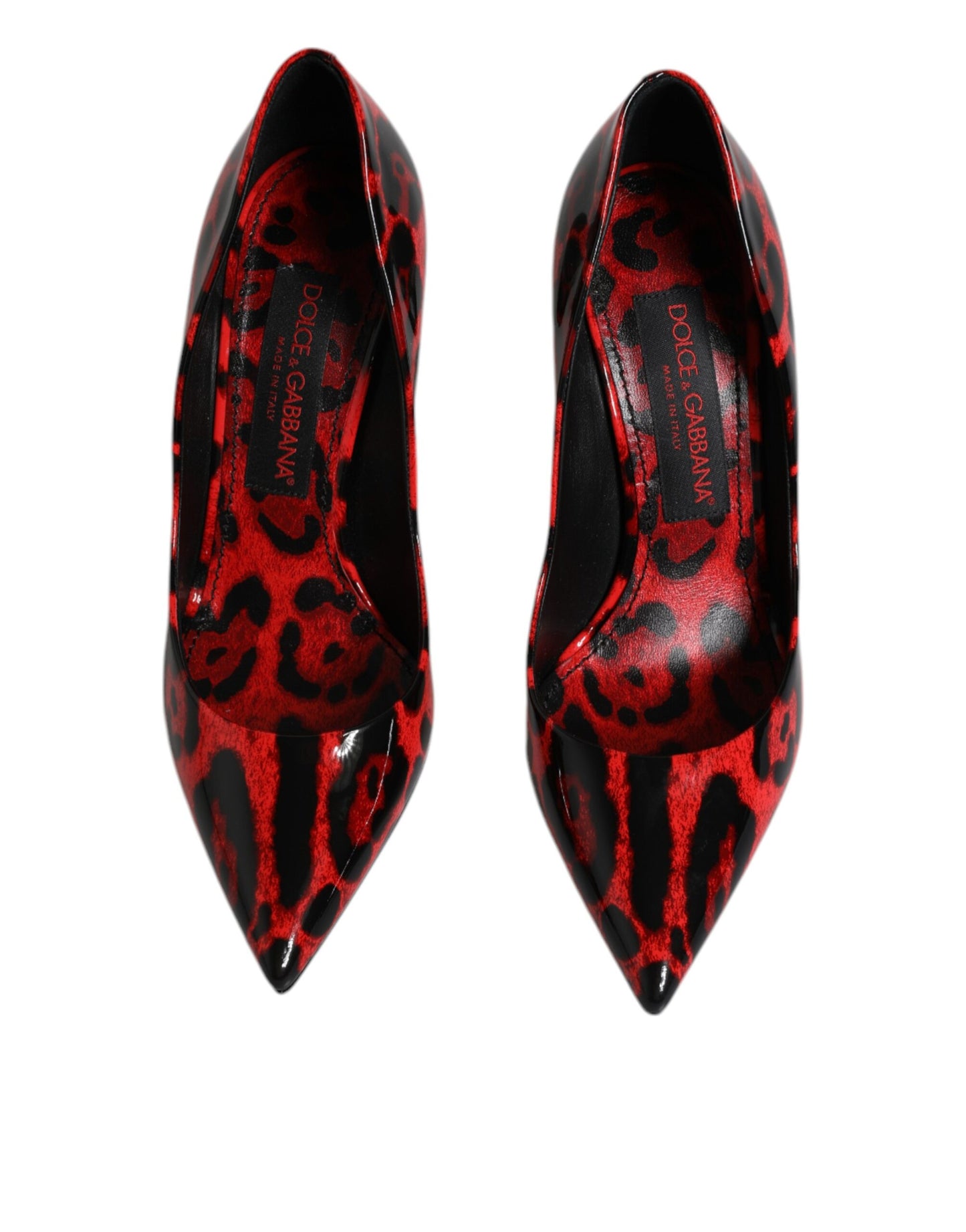 Dolce &amp; Gabbana Red Leopard Leather Stiletto High Heels Pumps -kengät